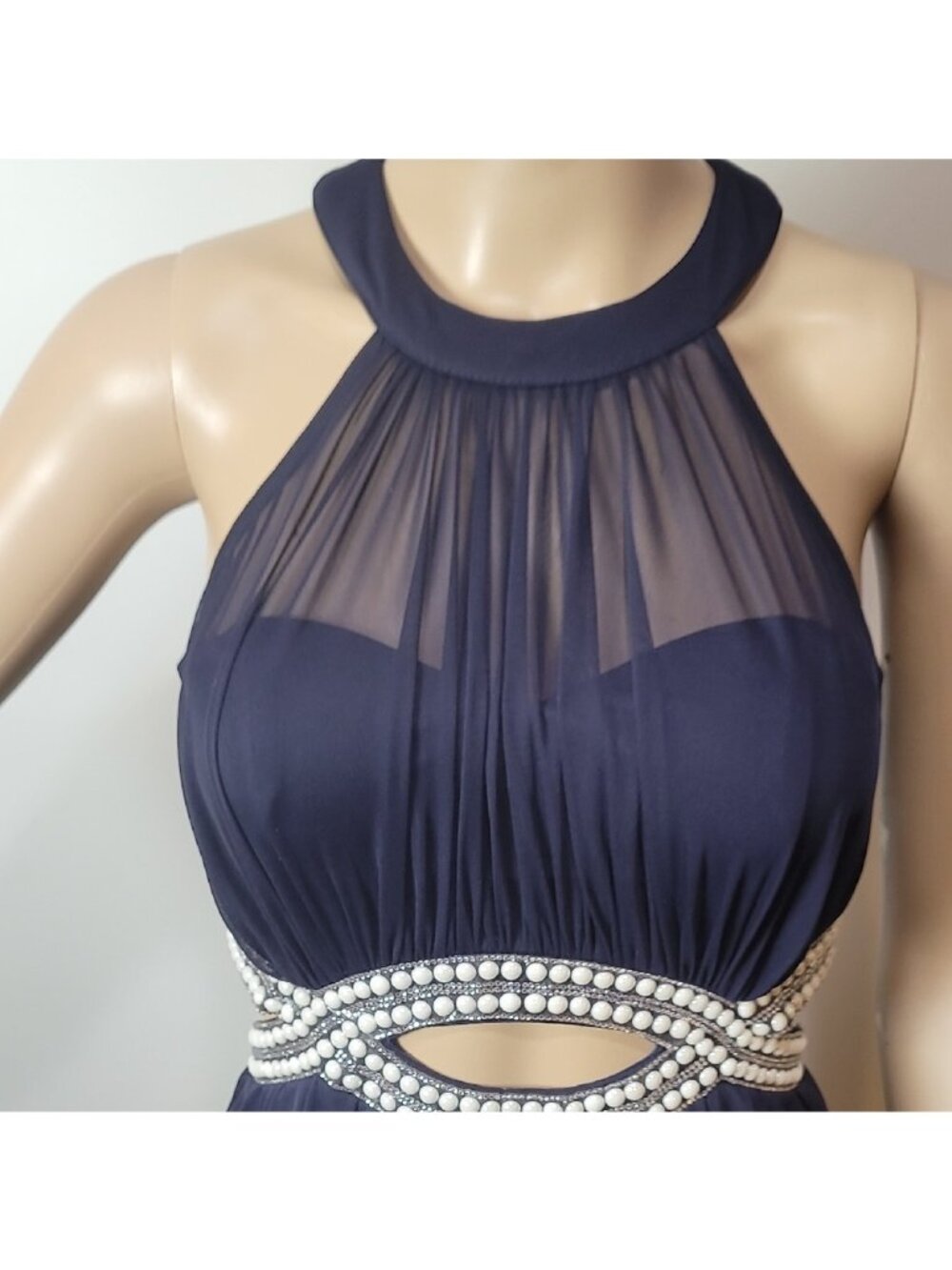 "It Girl" Blue Ruched Halter Mini Dress Glamorous Cocktail Art Deco Old Money - Picture 8 of 14
